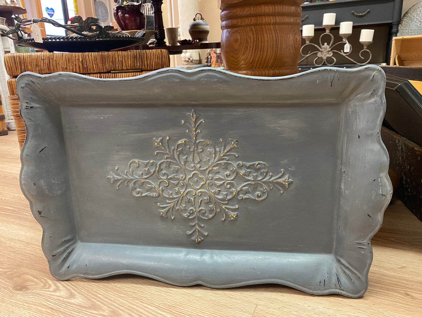 hand-painted French country metal tray
