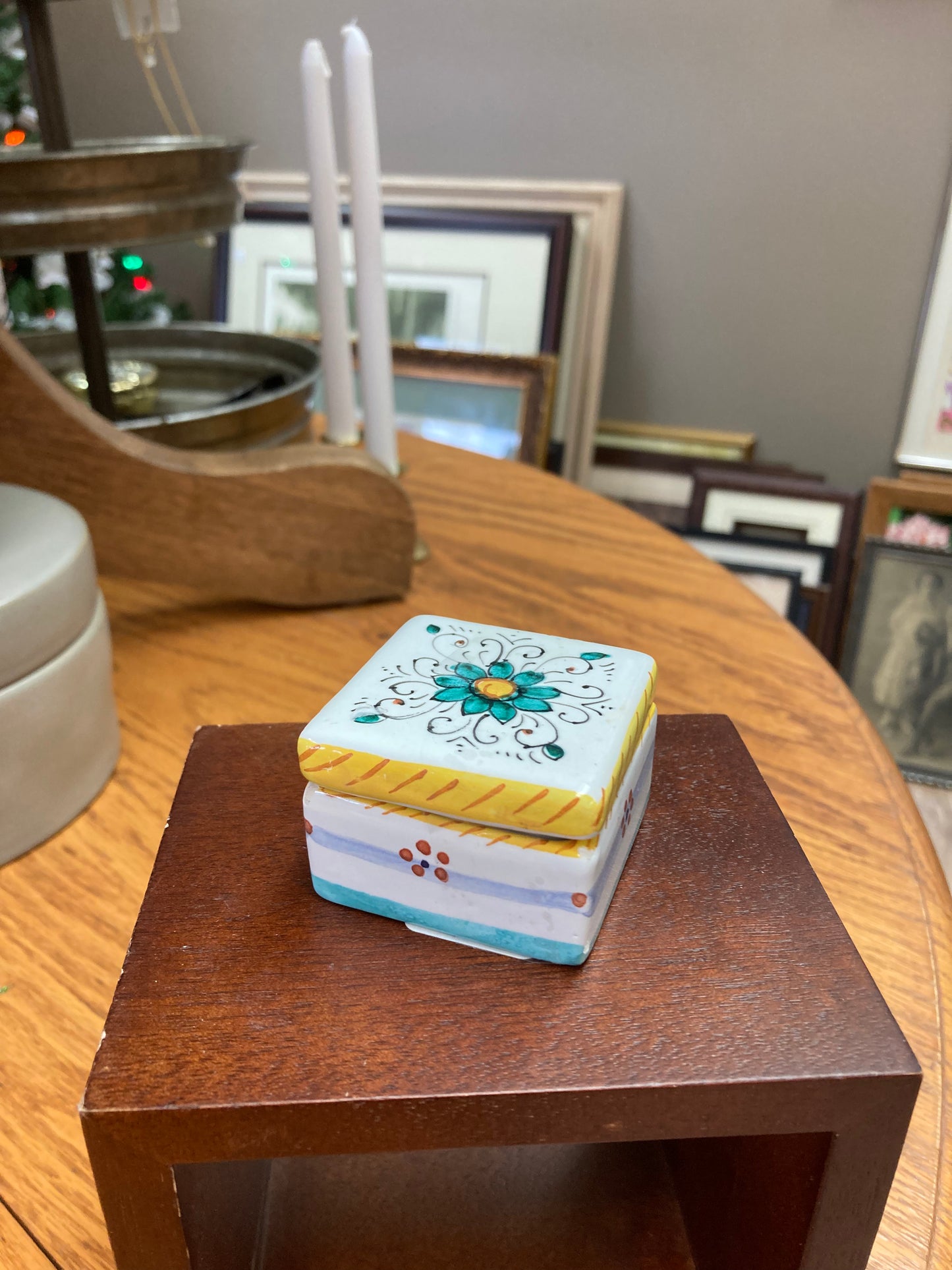 Hand painted ceramic trinket box with lid