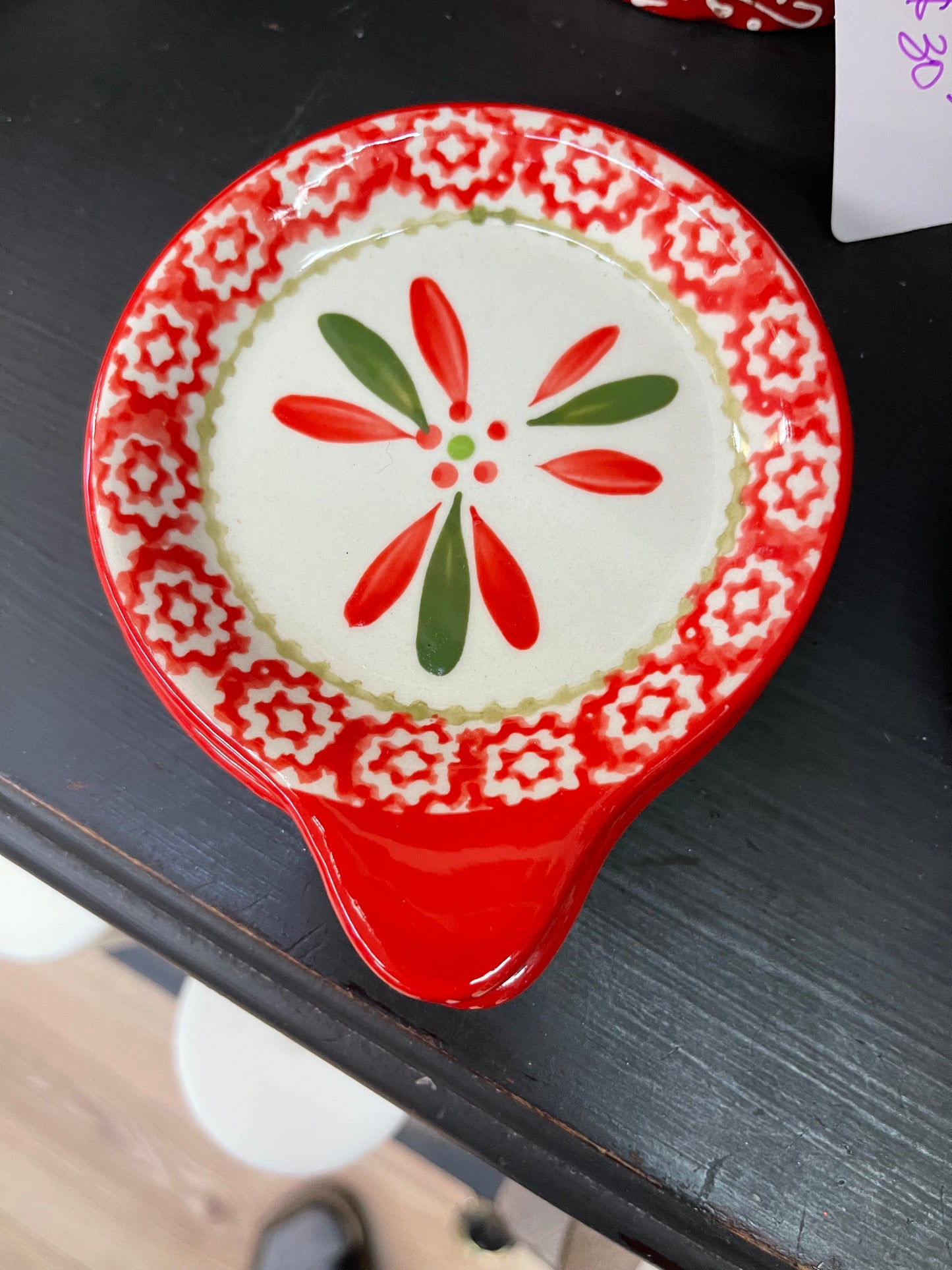 Temptations by Tara Holiday hand crafted & painted Red Coaster/Coffee Cup Lid/Spoon Rest set of 2