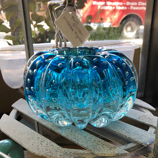 MURANO?? Art Glass Bubble Blue turquoise decorative dish