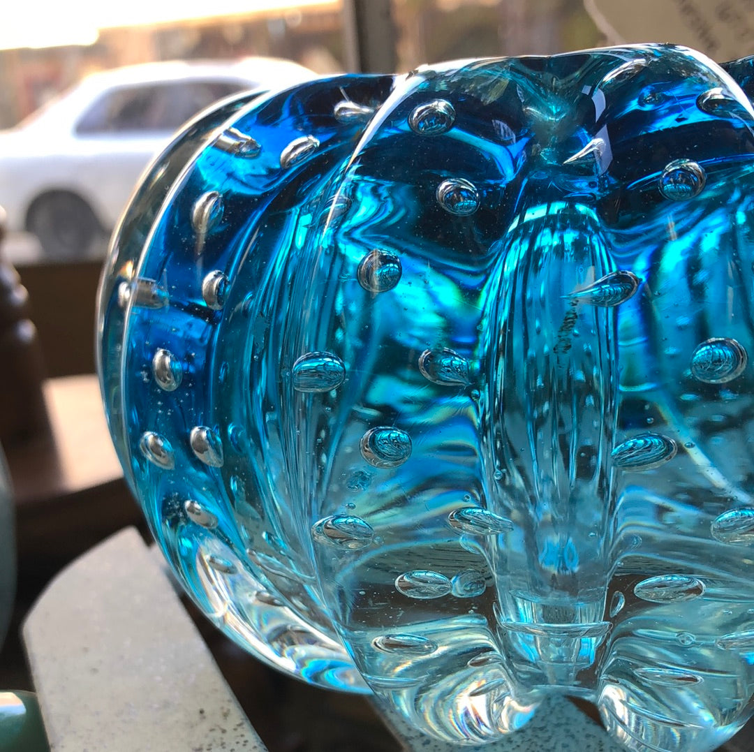 Murano Art Glass Bubble Blue turquoise decorative dish