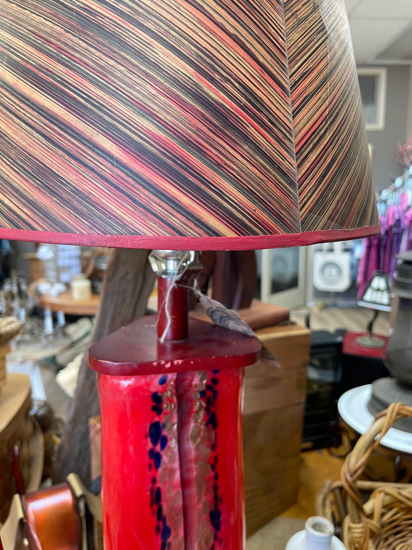 Art glass lamp with vintage lampshade